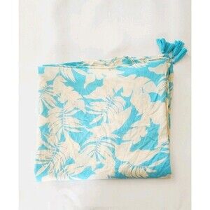 XIX PALMS - Ivory & blue palm print Viscose throw blanket wrap with tassels 51"